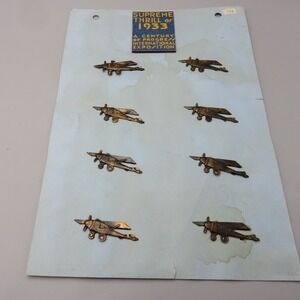 Vintage 1933 Chicago Worlds Fair Airplane Pins Century of Progress Display Card